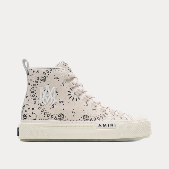 AMIRI Women's High-Top Bandana Canvas Sneaker in Pale Pink and Black